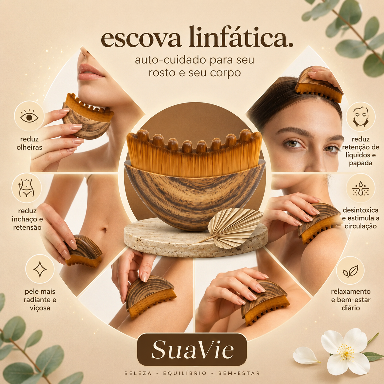 SuaVie - Escova de Drenagem Linfática Facial