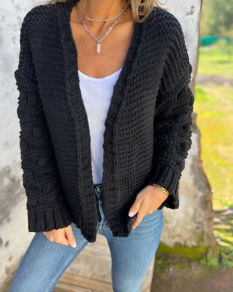 Cardigan Feminino Tricô Artesanal Lapela