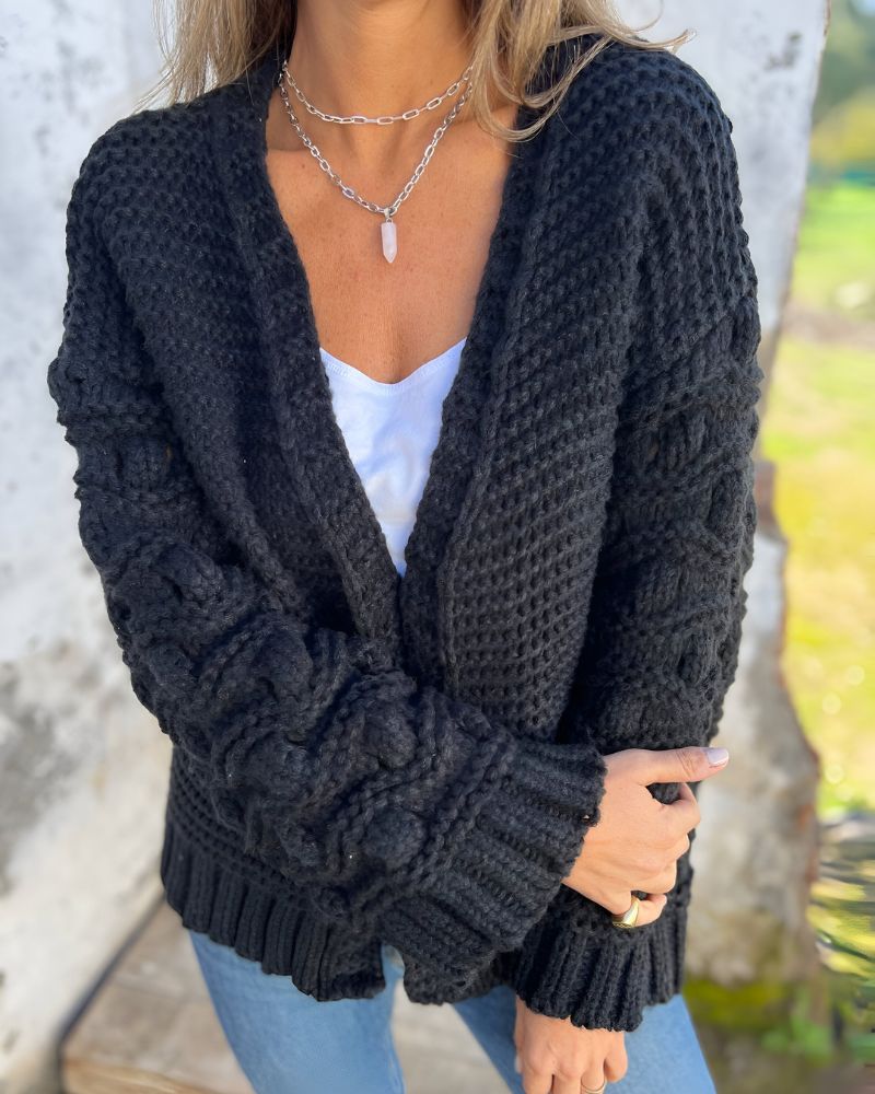 Cardigan Feminino Tricô Artesanal Lapela