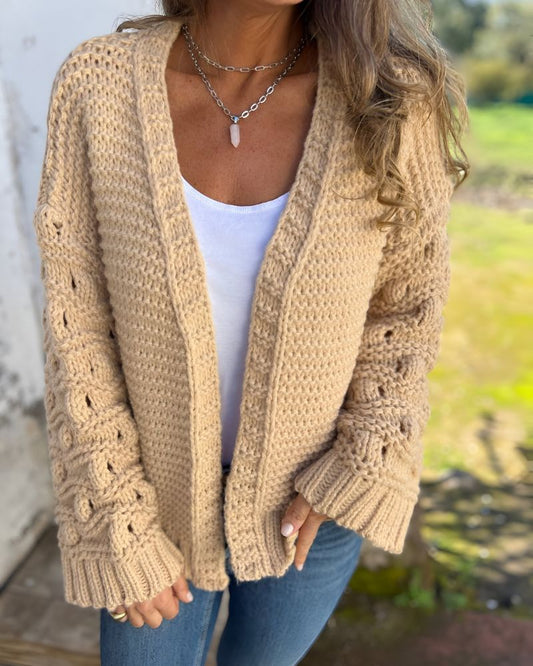 Cardigan Feminino Tricô Artesanal Lapela