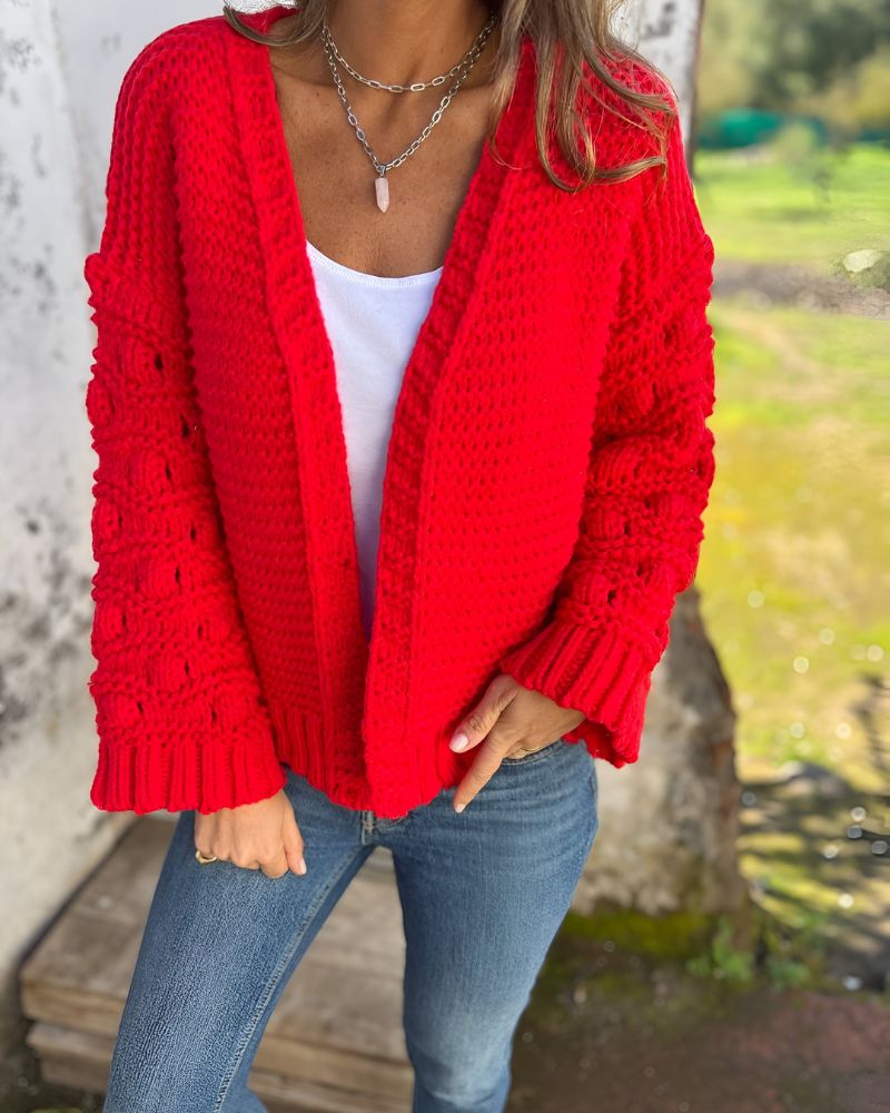 Cardigan Feminino Tricô Artesanal Lapela