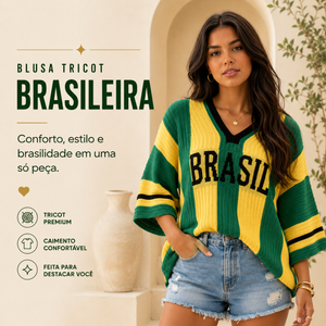 Verde & Ouro - Blusa Tricô Oversized Copa do Mundo Feminina