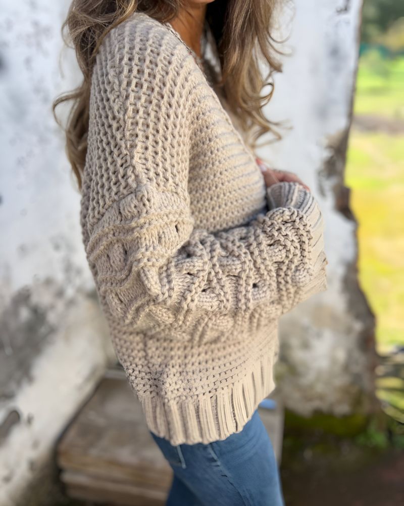 Cardigan Feminino Tricô Artesanal Lapela