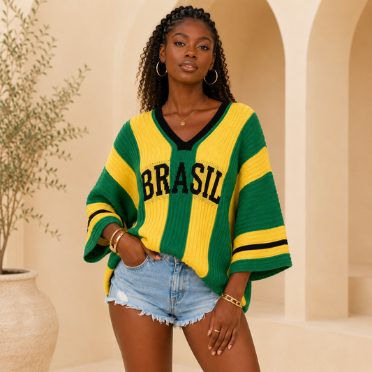 Verde & Ouro - Blusa Tricô Oversized Copa do Mundo Feminina