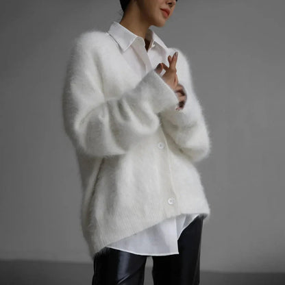 Cardigan Feminino Angora Decote V Oversized