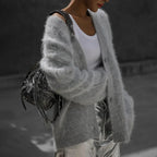 Cardigan Feminino Angora Decote V Oversized
