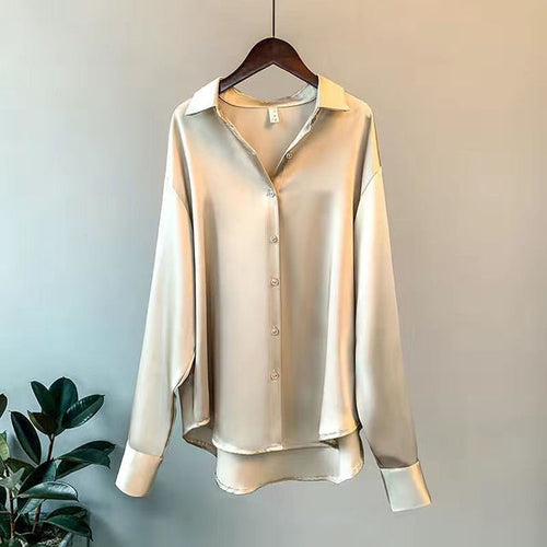 Blusa acetinada de mangas longas com decote V — Bene Donna — imagem 01