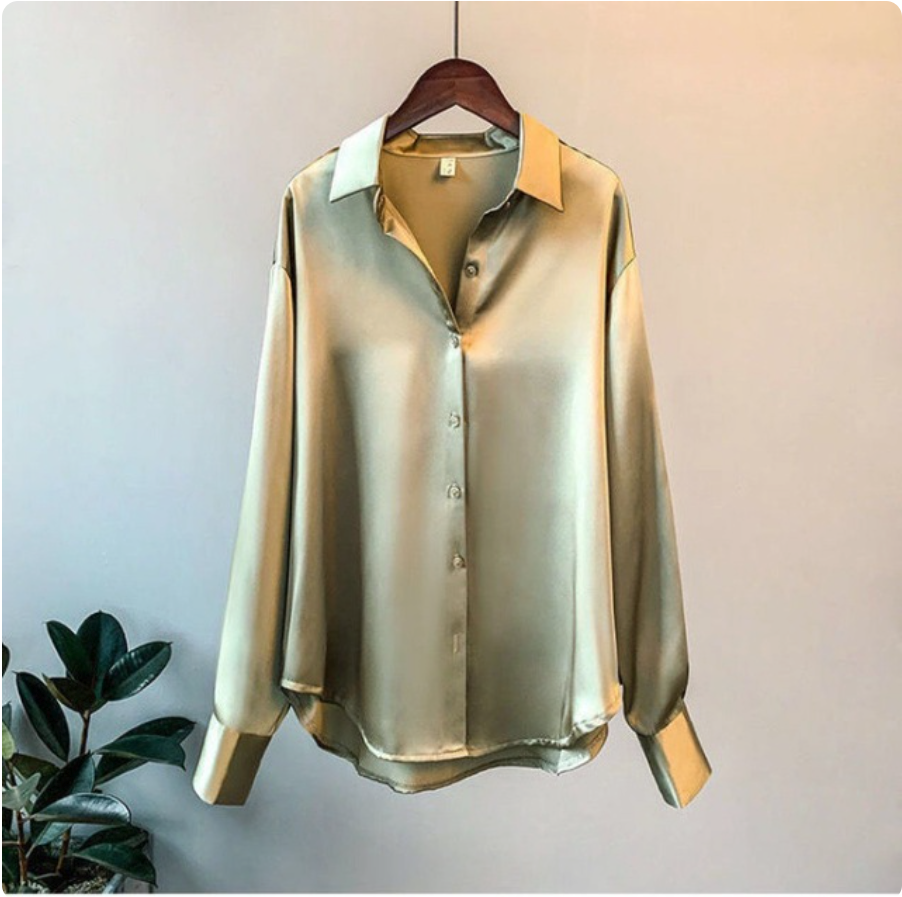 Blusa acetinada de mangas longas com decote V — Bene Donna — imagem 02