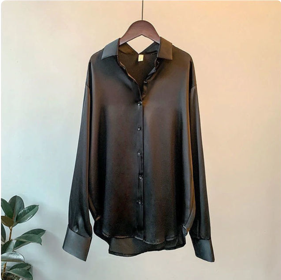 Blusa acetinada de mangas longas com decote V — Bene Donna — imagem 04