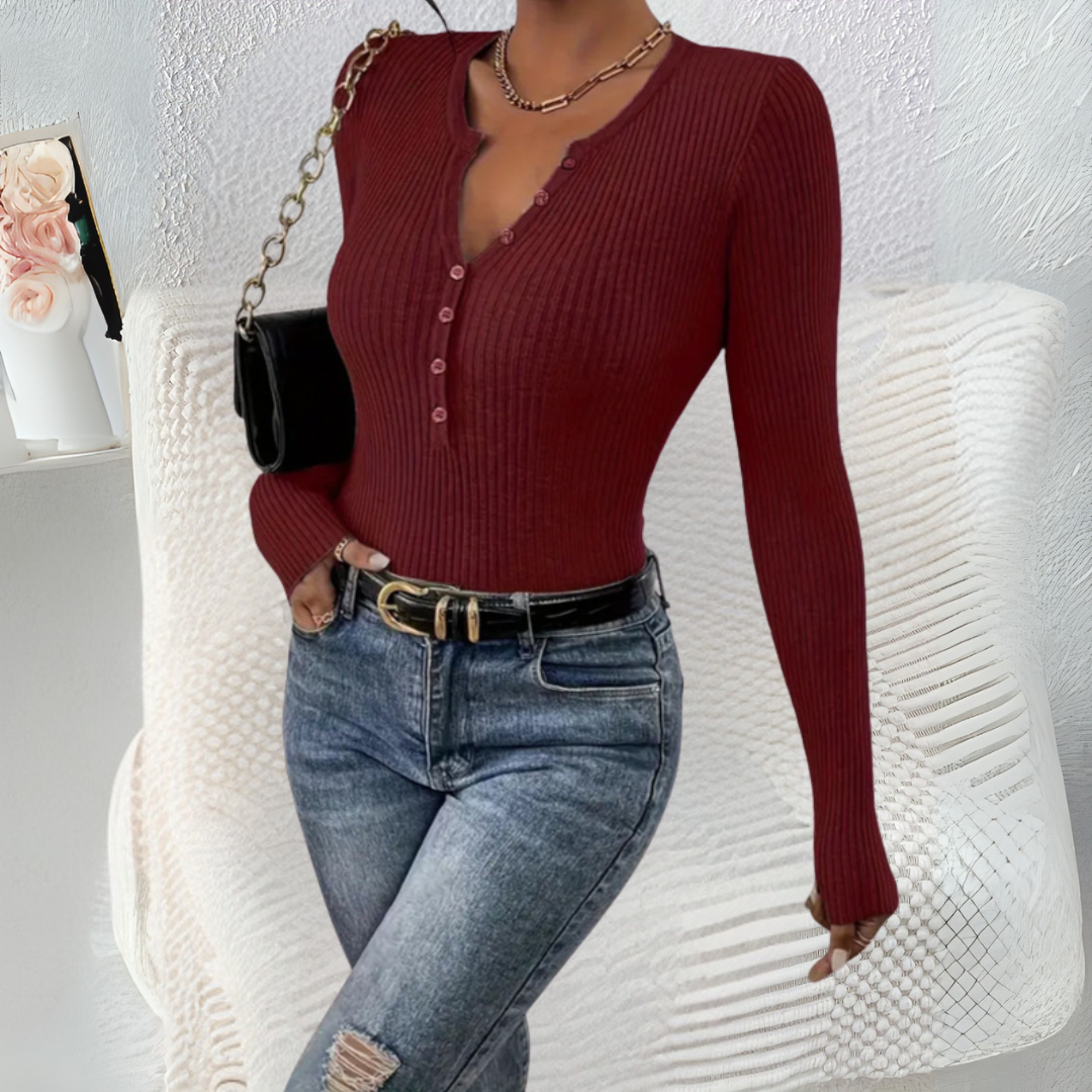 Blusa ajustada de mangas longas com botões frontais — Bene Donna — imagem 05