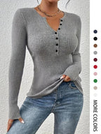 Blusa ajustada de mangas longas com botões no decote — Bene Donna — imagem 01