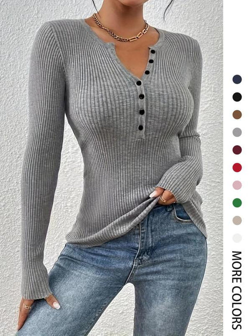 Blusa ajustada de mangas longas com botões no decote — Bene Donna — imagem 01