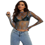 Blusa ajustada de renda floral transparente com mangas longas — Bene Donna — imagem 09