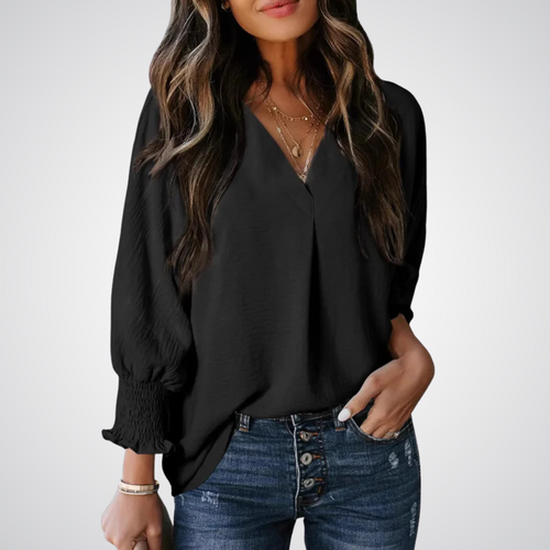 Blusa alongada de decote V com mangas franzidas — Bene Donna — imagem 02