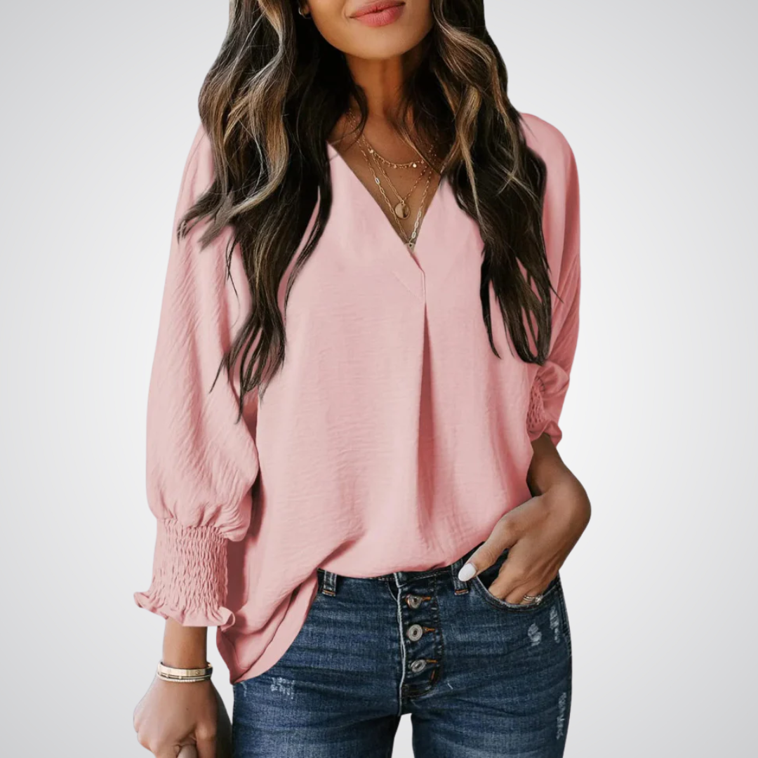 Blusa alongada de decote V com mangas franzidas — Bene Donna — imagem 06