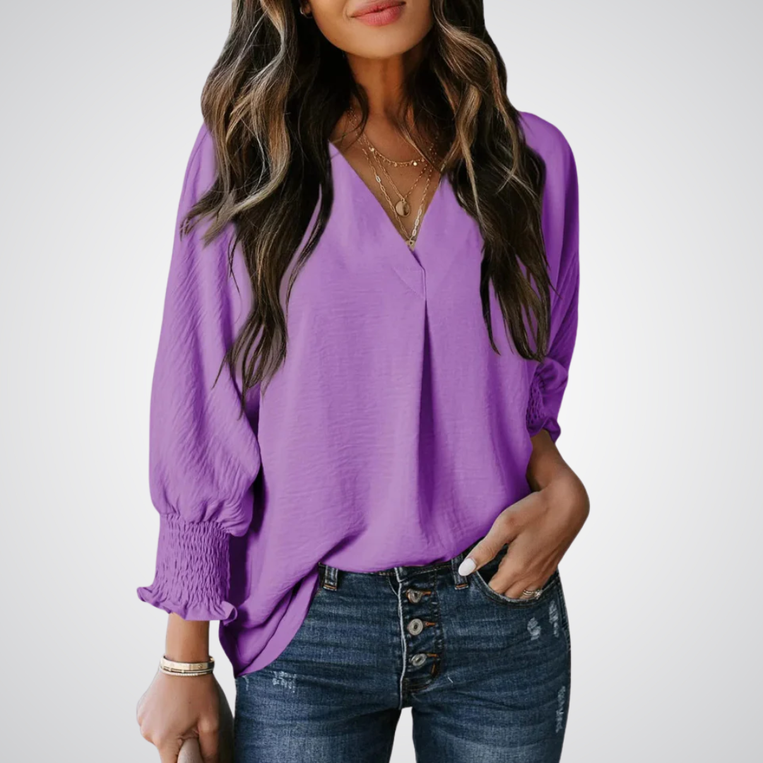 Blusa alongada de decote V com mangas franzidas — Bene Donna — imagem 08