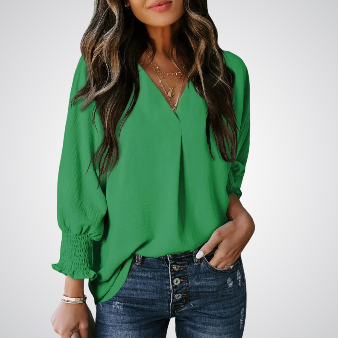 Blusa alongada de decote V com mangas franzidas — Bene Donna — imagem 10