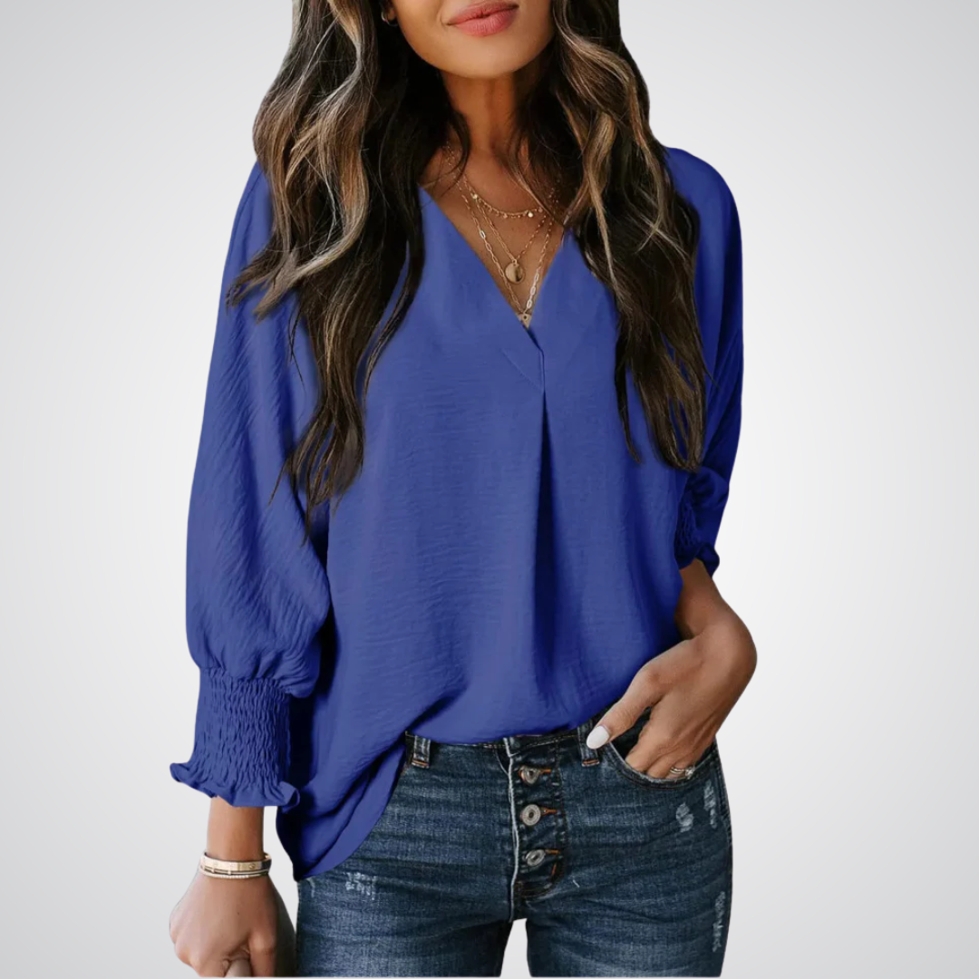 Blusa alongada de decote V com mangas franzidas — Bene Donna — imagem 13