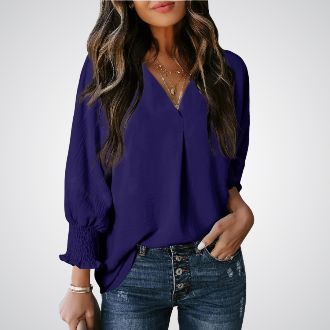 Blusa alongada de decote V com mangas franzidas — Bene Donna — imagem 14