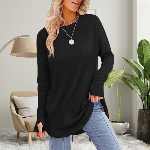 Blusa alongada de mangas longas com abertura nos punhos — Bene Donna — imagem 01
