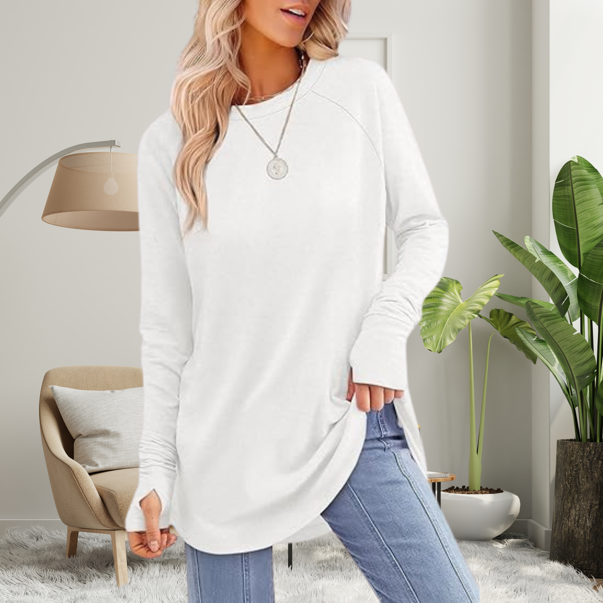 Blusa alongada de mangas longas com abertura nos punhos — Bene Donna — imagem 02
