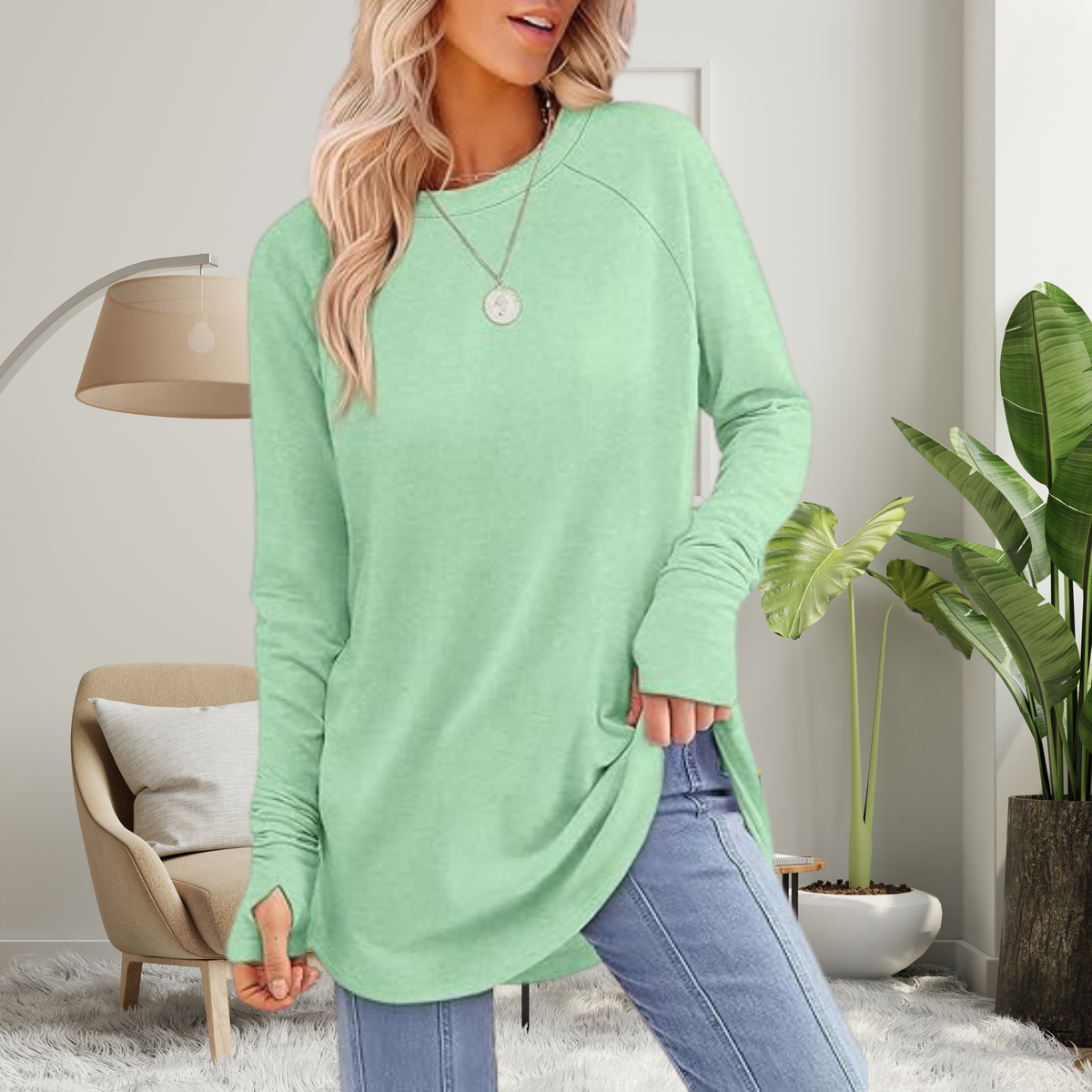 Blusa alongada de mangas longas com abertura nos punhos — Bene Donna — imagem 03