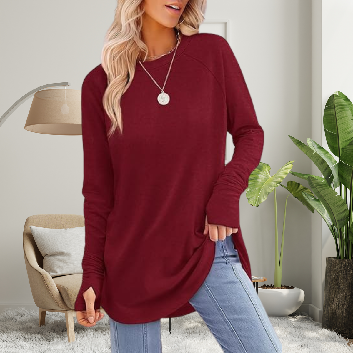 Blusa alongada de mangas longas com abertura nos punhos — Bene Donna — imagem 05