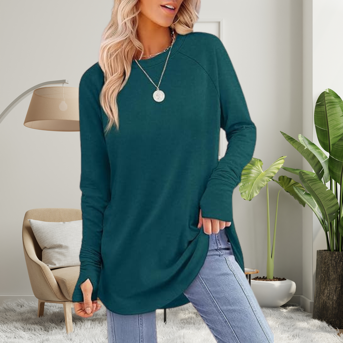 Blusa alongada de mangas longas com abertura nos punhos — Bene Donna — imagem 07