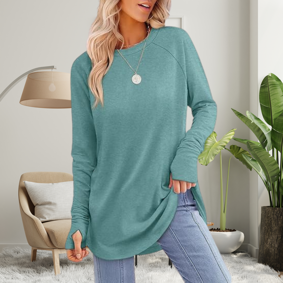 Blusa alongada de mangas longas com abertura nos punhos — Bene Donna — imagem 09