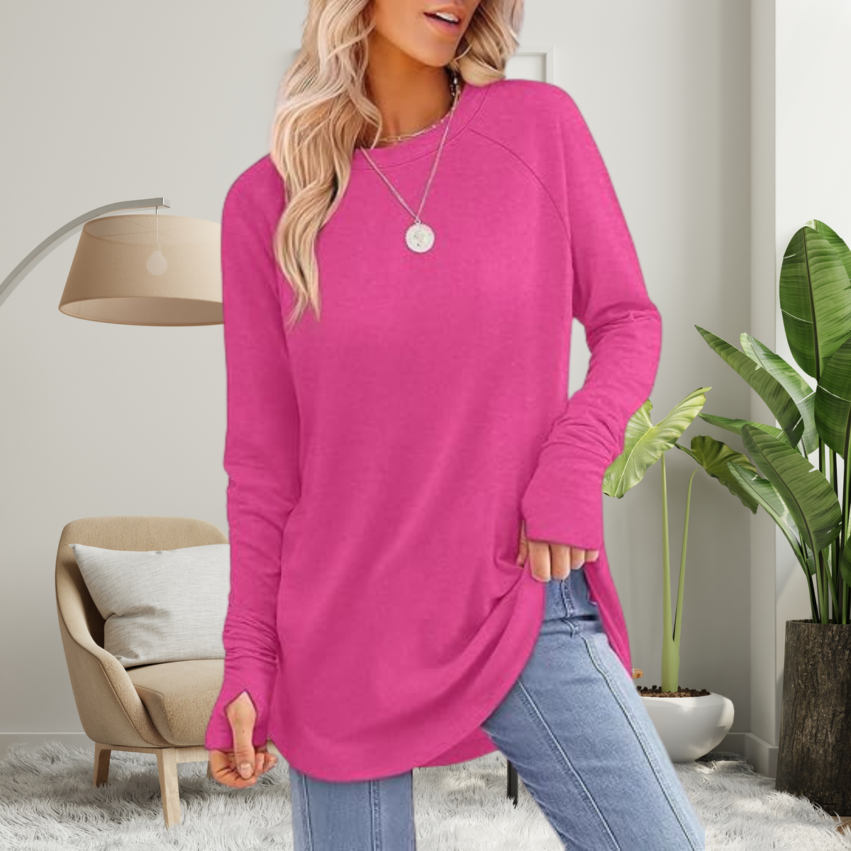 Blusa alongada de mangas longas com abertura nos punhos — Bene Donna — imagem 10