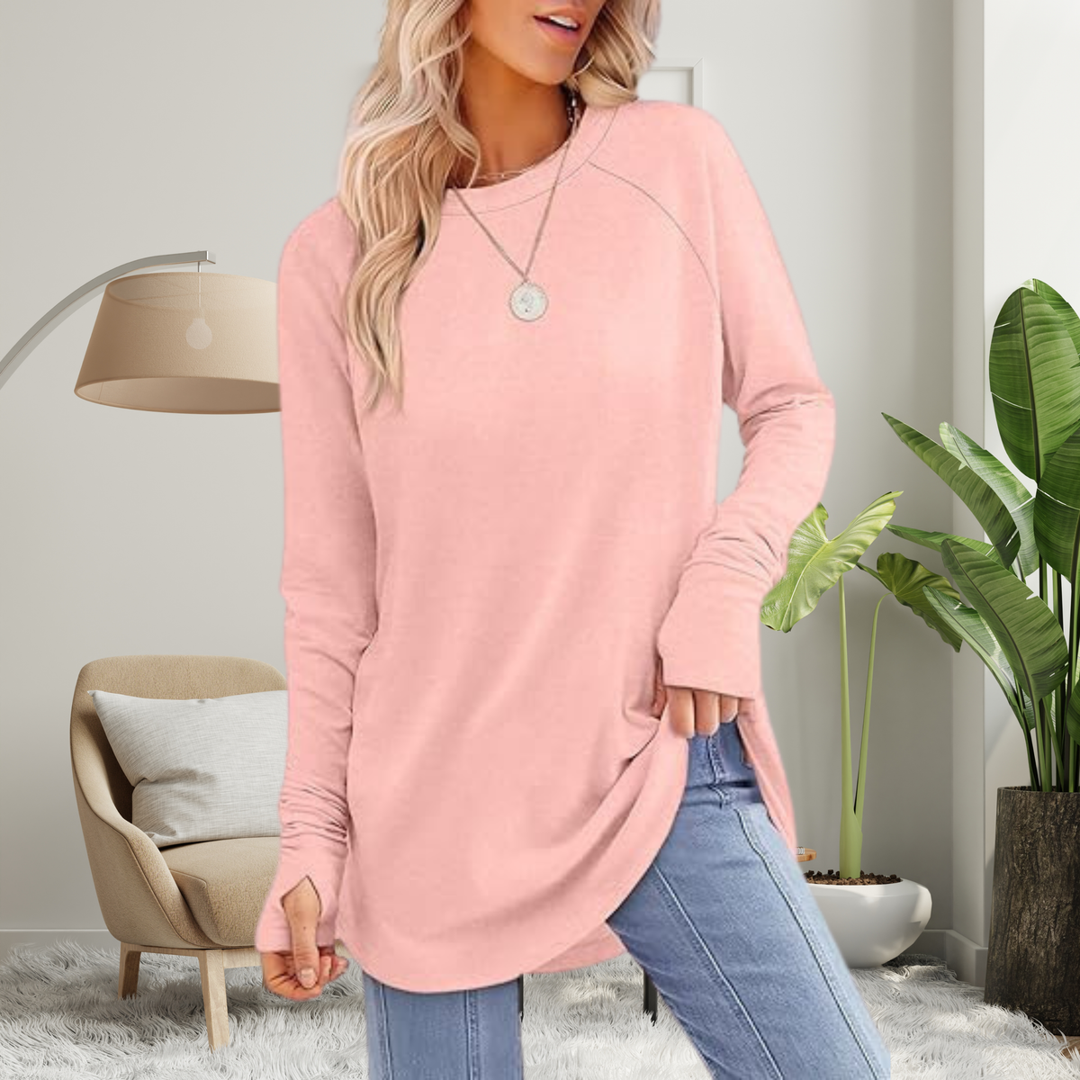 Blusa alongada de mangas longas com abertura nos punhos — Bene Donna — imagem 11