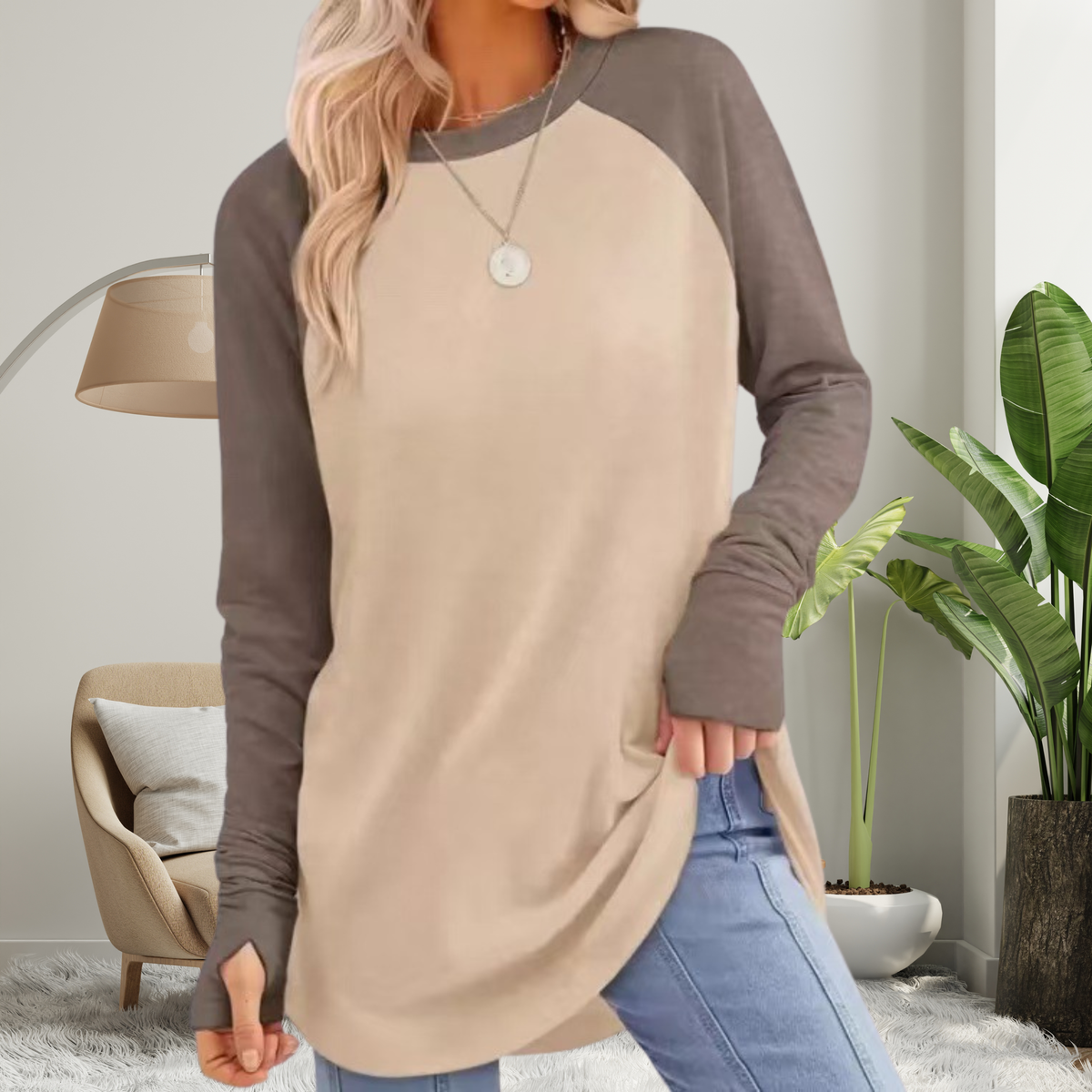Blusa alongada de mangas longas com abertura nos punhos — Bene Donna — imagem 15