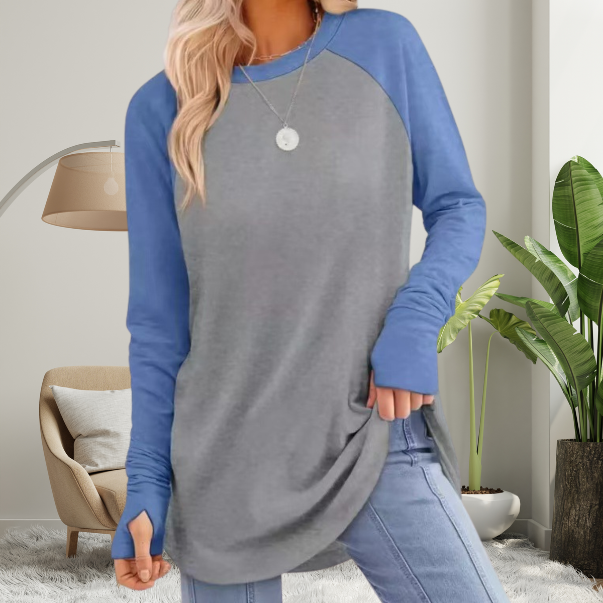 Blusa alongada de mangas longas com abertura nos punhos — Bene Donna — imagem 16