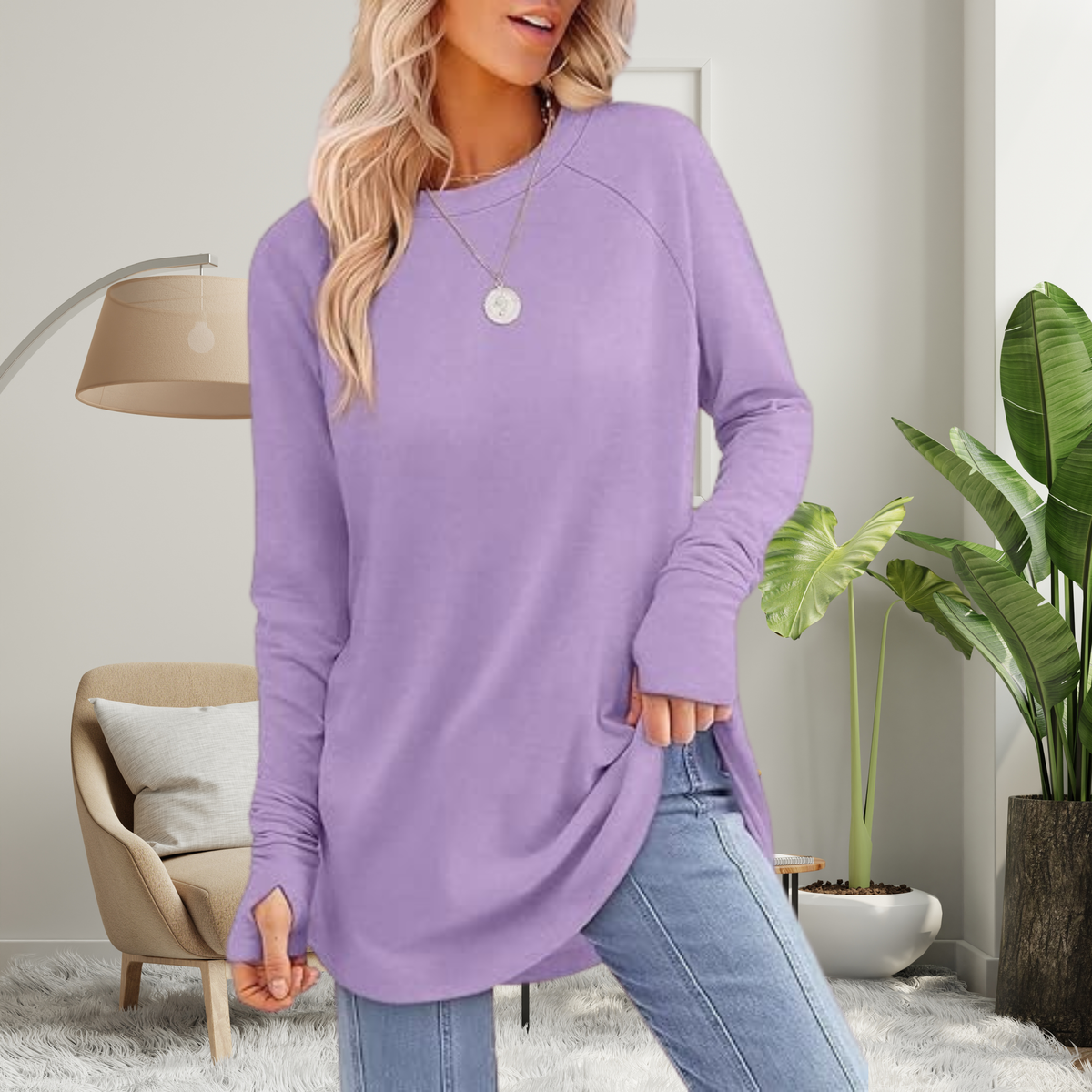 Blusa alongada de mangas longas com abertura nos punhos — Bene Donna — imagem 17
