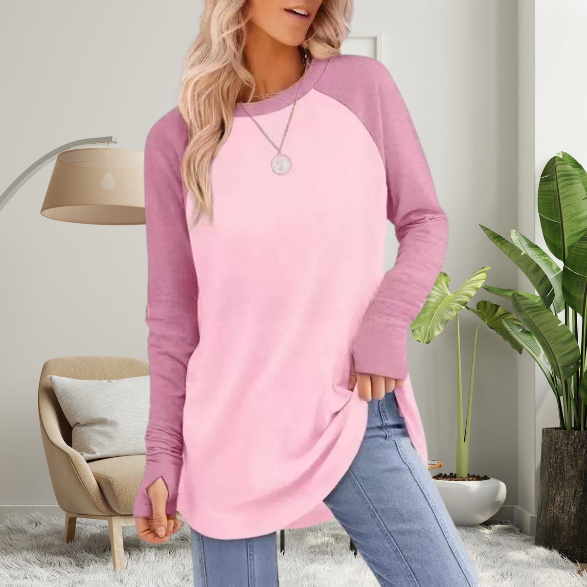 Blusa alongada de mangas longas com abertura nos punhos — Bene Donna — imagem 18