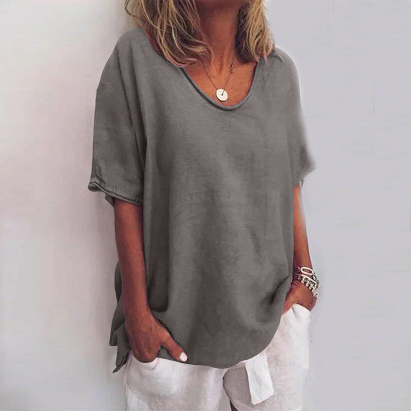 Blusa ampla de mangas curtas com decote redondo — Bene Donna — imagem 01