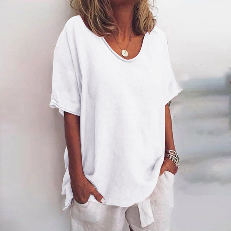 Blusa ampla de mangas curtas com decote redondo — Bene Donna — imagem 03