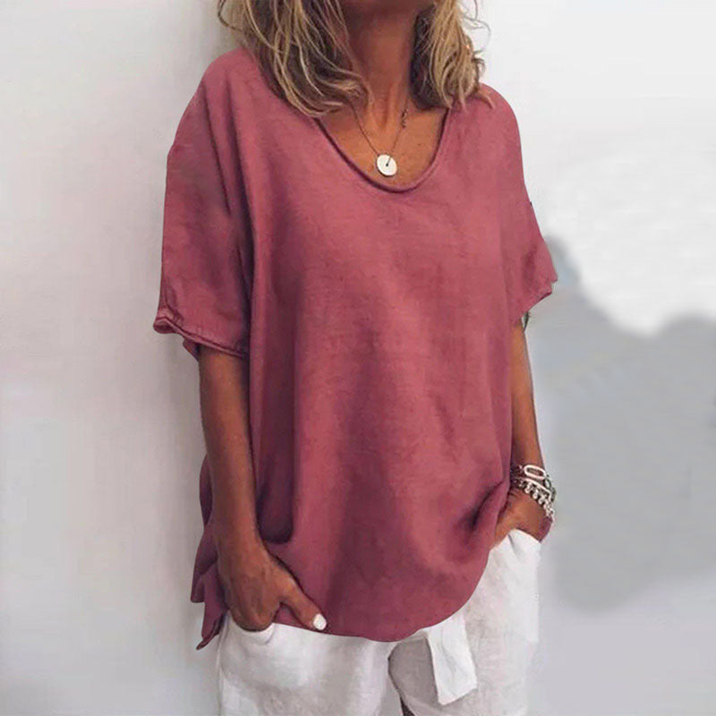 Blusa ampla de mangas curtas com decote redondo — Bene Donna — imagem 04