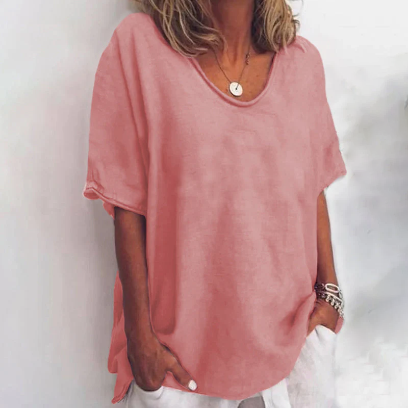Blusa ampla de mangas curtas com decote redondo — Bene Donna — imagem 05