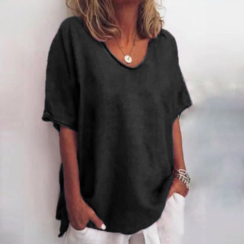 Blusa ampla de mangas curtas com decote redondo — Bene Donna — imagem 06
