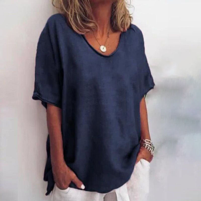 Blusa ampla de mangas curtas com decote redondo — Bene Donna — imagem 07