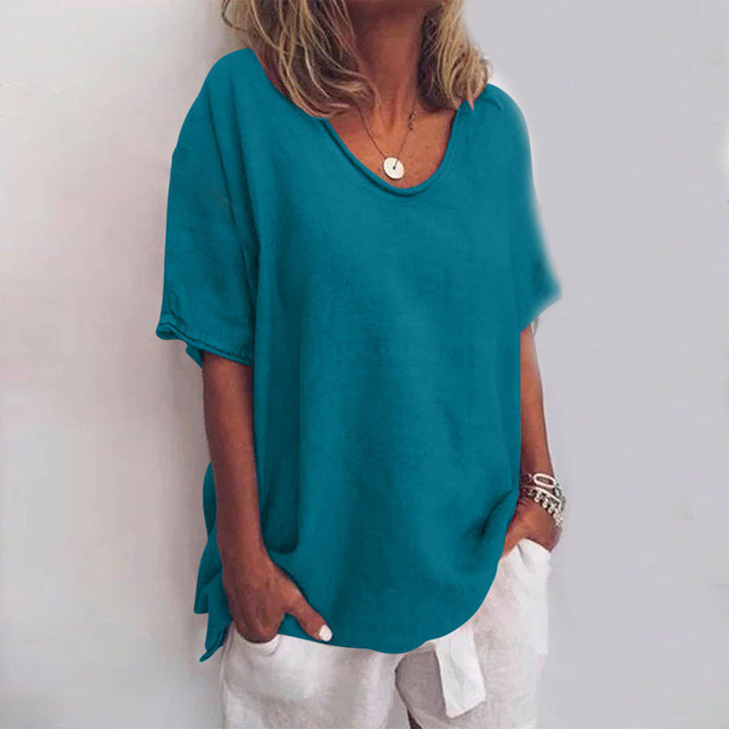 Blusa ampla de mangas curtas com decote redondo — Bene Donna — imagem 08