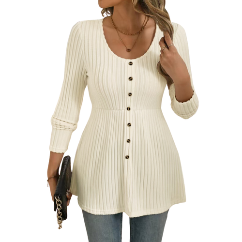 Blusa canelada de mangas longas com botões e barra evasê — Bene Donna — imagem 01