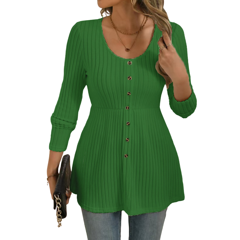 Blusa canelada de mangas longas com botões e barra evasê — Bene Donna — imagem 04