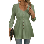 Blusa canelada de mangas longas com botões e barra evasê — Bene Donna — imagem 06