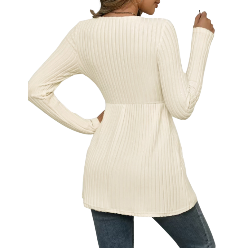 Blusa canelada de mangas longas com botões e barra evasê — Bene Donna — imagem 07
