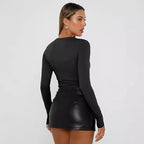 Blusa cropped de mangas longas e gola redonda — Bene Donna — imagem 02