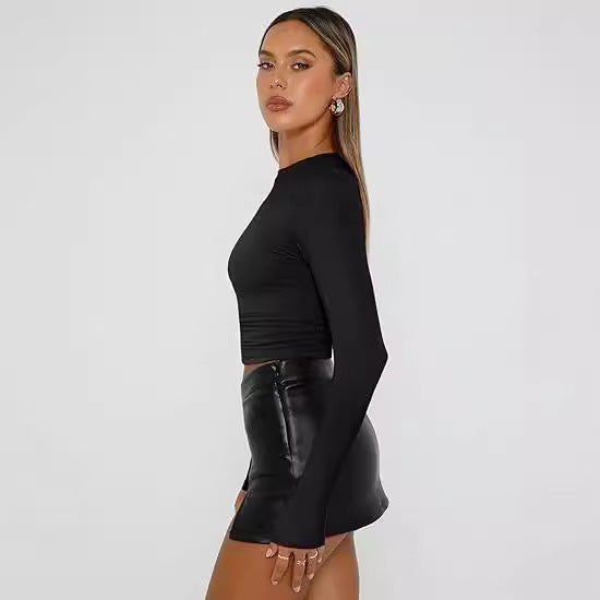 Blusa cropped de mangas longas e gola redonda — Bene Donna — imagem 03