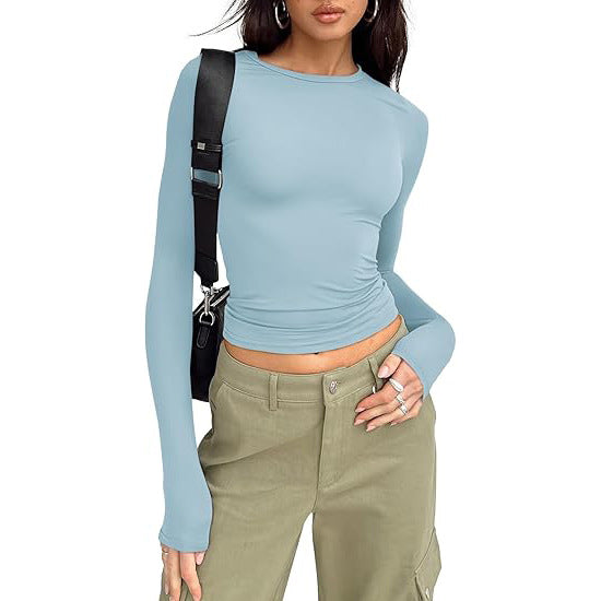 Blusa cropped de mangas longas e gola redonda — Bene Donna — imagem 04