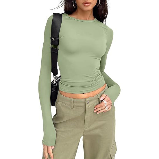 Blusa cropped de mangas longas e gola redonda — Bene Donna — imagem 05